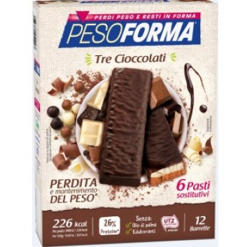 Pesoforma Pasto Sostitutivo Barrette Dietetiche ai 3 Cioccolati 12 barrette -OFFERTISSIMA-ULTIMI PEZZI-PRODOTTO ITALIANO-