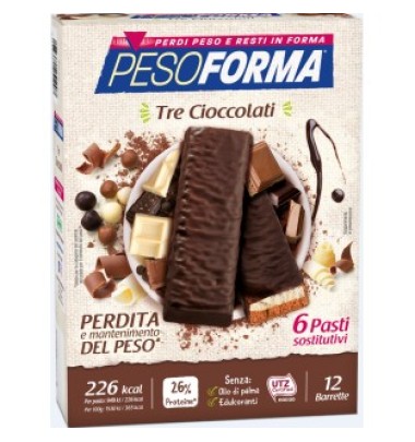 Pesoforma Pasto Sostitutivo Barrette Dietetiche ai 3 Cioccolati 12 barrette -OFFERTISSIMA-ULTIMI PEZZI-PRODOTTO ITALIANO-