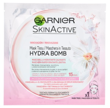 Garnier Hydra Bomb Maschera In Tessuto Rosa Pelli Secche e Sensibili