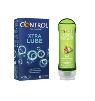 Control Kit Preservativi Xtra Lube + Gel Massaggio Exotic Excape 200 ml