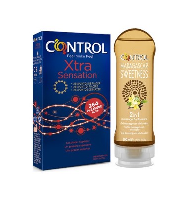 Control Kit Preservativi Xtra Sensation + Gel Massaggio Madagascar 200 ml