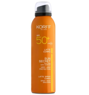 Korff Sun Latte Spray Spf50+ -ULTIMI ARRIVI -PRODOTTO ITALIANO-OFFERTISSIMA-IN REGALO 1 DOPOSOLE SPRAY DA 200 ML  DEL VALORE DI E 26.00 SULL'ACQUISTO DI 3 PEZZI-