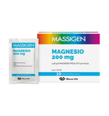 Massigen Magnesio Pidolato 20 buste monodose da 6 gr-OFFERTISSIMA-ULTIMI PEZZI-ULTIMI ARRIVI-PRODOTTO ITALIANO-