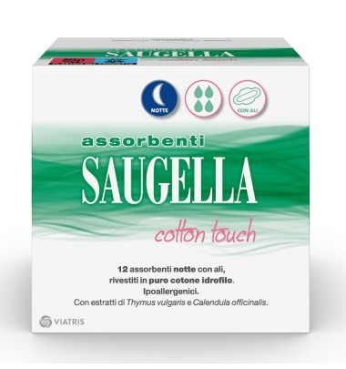 SAUGELLA Cotton Touch Assorbenti Notte 12 pz -OFFERTISSIMA-ULTIMI PEZZI-ULTIMI ARRIVI-PRODOTTO ITALIANO-